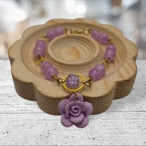 Handmade Purple Rose Charm Bracelet